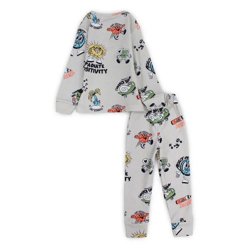 مارفي طقم حرارية للأولاد – بيج بطبعة إيجابية - Image 2