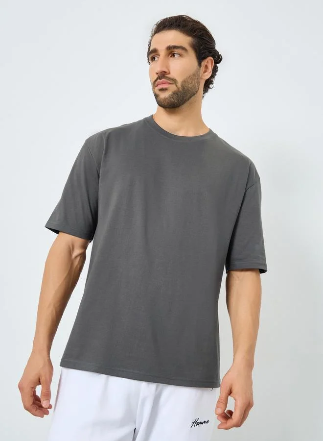 Styli Men Grey Graphic Print Oversized T-Shirt
