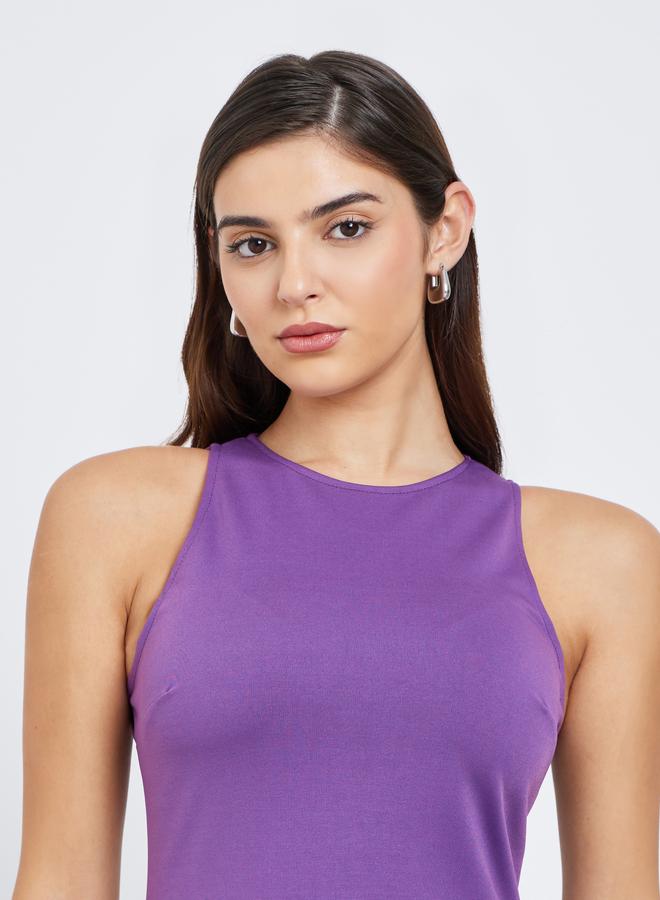 ستايلي فستان طويل سادة بدون أكمام - Image 4