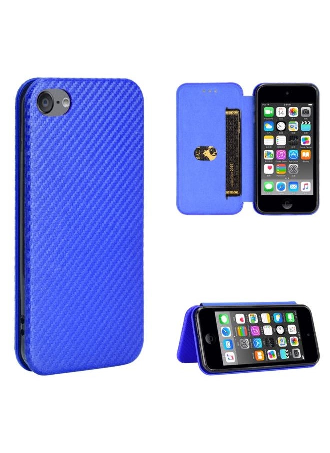 Generic - Case Cover For iPod Touch 5 / 6 / 7 Carbon Fiber Texture Horizontal Flip TPU + PC + PU Leather Case with Card Slot Blue - Image 1