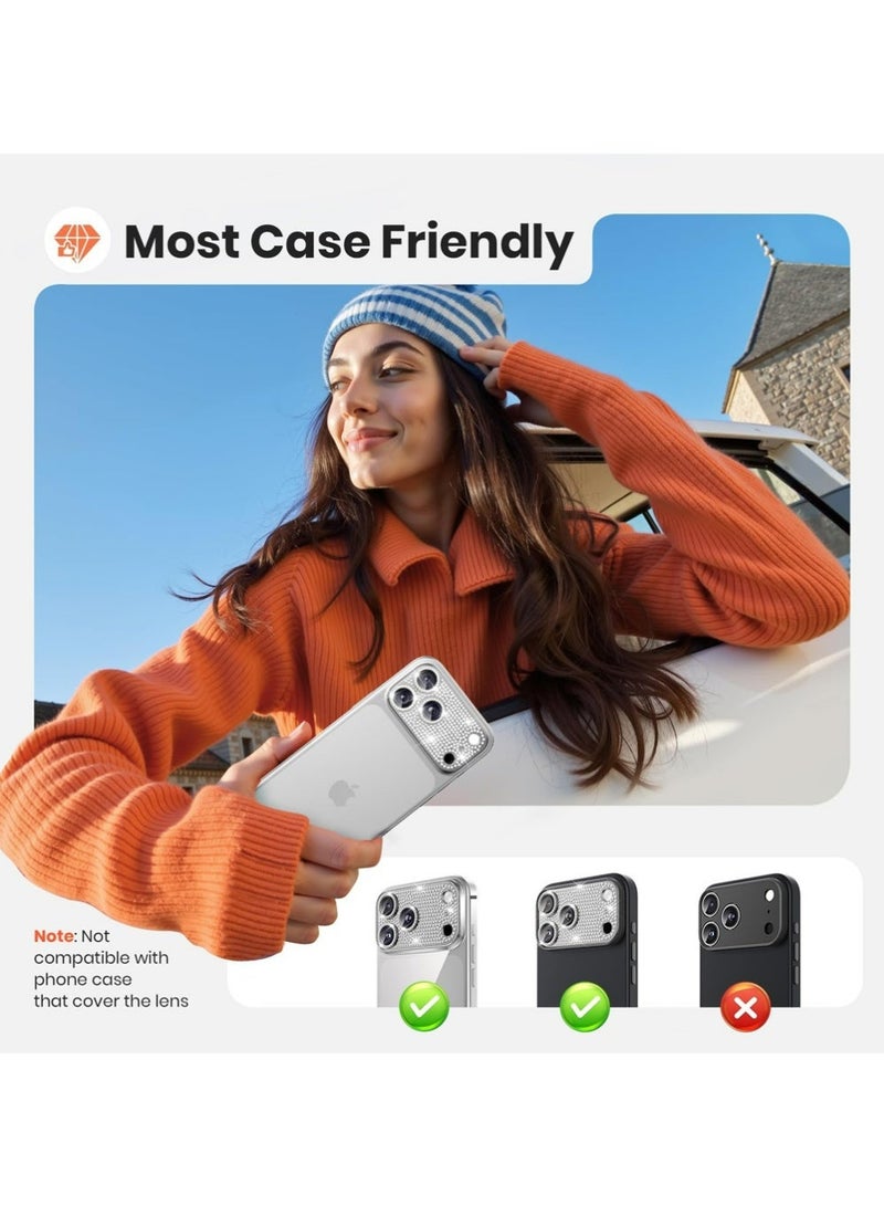 إكس ليفيل آيفون 17 برو ماكس كاميرا عدسة حماية الماس بلينج - [ليس من السهل السقوط] [الامتصاص القوي] جليتر معدن سبيكة الألومنيوم الكاميرا الخلفية شاشة غطاء الملحقات، الفضة - Image 4