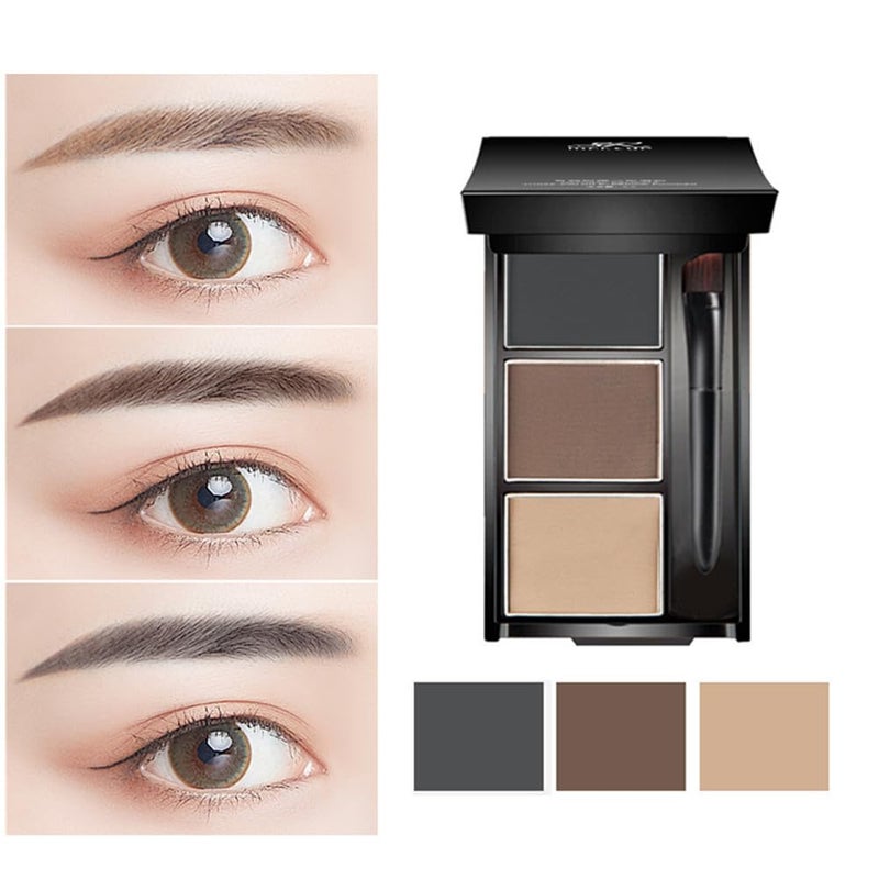 UOCK Eyebrow powder three-color brow disc waterproof eyebrow powder eyebrow makeup kit eyebrow filler to shape natural eyebrows (03# Skin color, brown, gray-black) - Image 2