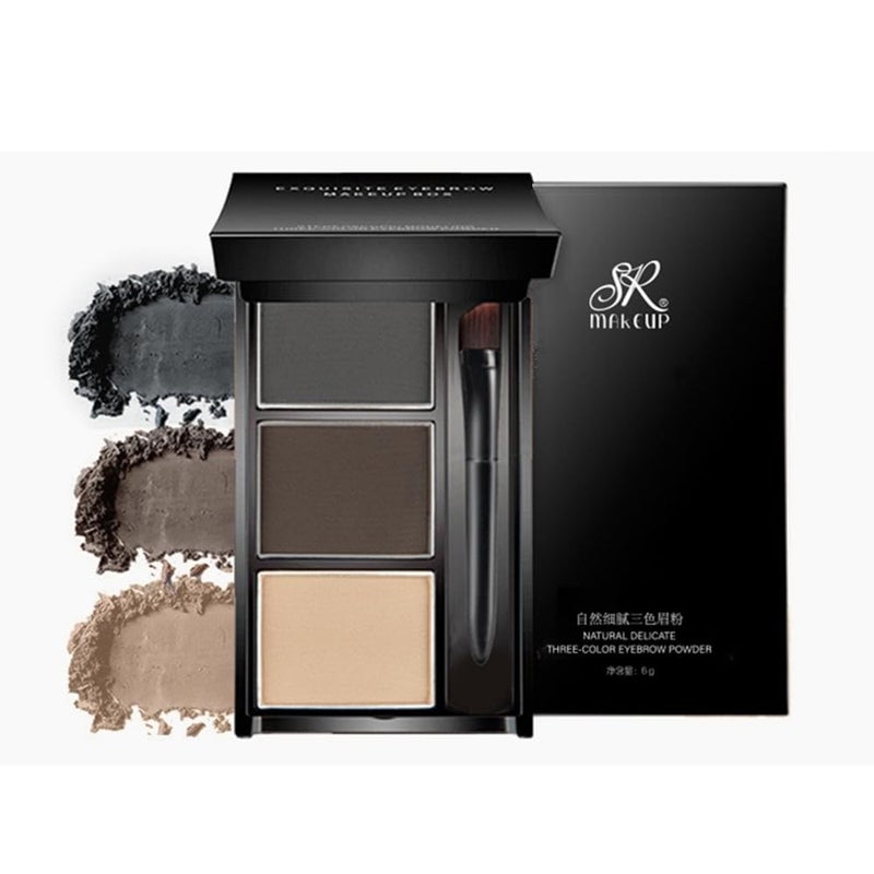 UOCK Eyebrow powder three-color brow disc waterproof eyebrow powder eyebrow makeup kit eyebrow filler to shape natural eyebrows (03# Skin color, brown, gray-black) - Image 1