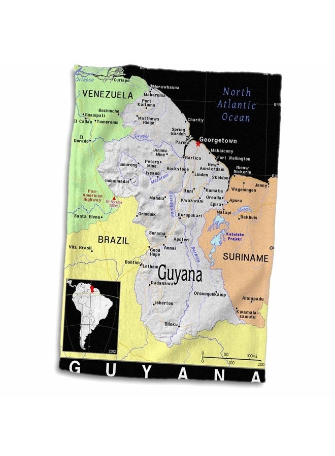 3DROSE 3D Rose Modern Map of Guyana in Vivid Color Towel, 15" x 22", Multicolor - Image 1