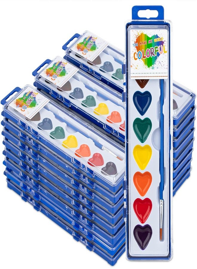 ARTLYMERS 24 Pack Watercolor Paint Set Kids, 8 Washable Heart Shaped Water Colors Paint Sets with Paintbrush for Children, Art Supplies for Preschool Classroom Party Favor Valentines Gifts - Image 1
