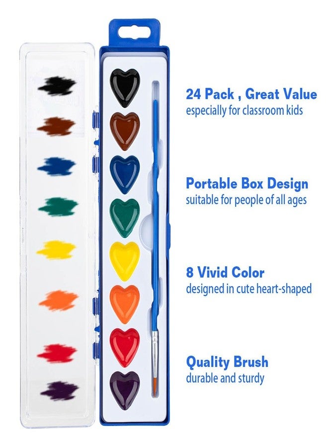 ARTLYMERS 24 Pack Watercolor Paint Set Kids, 8 Washable Heart Shaped Water Colors Paint Sets with Paintbrush for Children, Art Supplies for Preschool Classroom Party Favor Valentines Gifts - Image 5