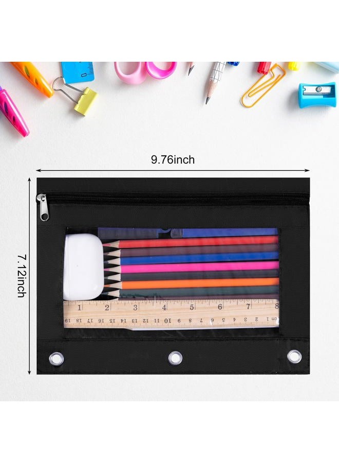 WODISON 18-Packs 3 Ring Pencil Pouch with Clear Window School Classroom Binder Pocket Case Office Stationery Bag Black - Image 2