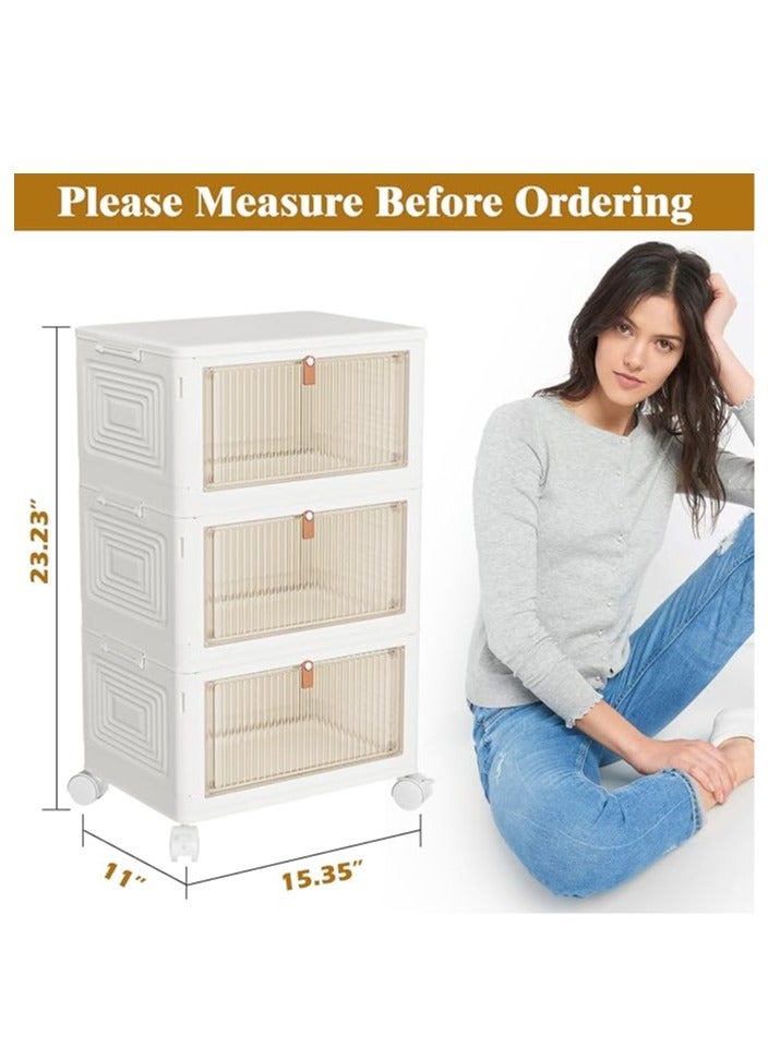 عربست صناديق تخزين بلاستيكية بثلاث طبقات مع أغطية سعة 23 كوارت، حاويات تخزين قابلة للتكديس بعجلات، صناديق تخزين قابلة للطي، صناديق تخزين قابلة للطي، منظمات خزانة وتخزين لغرفة المعيشة والمكتب والسكن الجامعي - Image 3