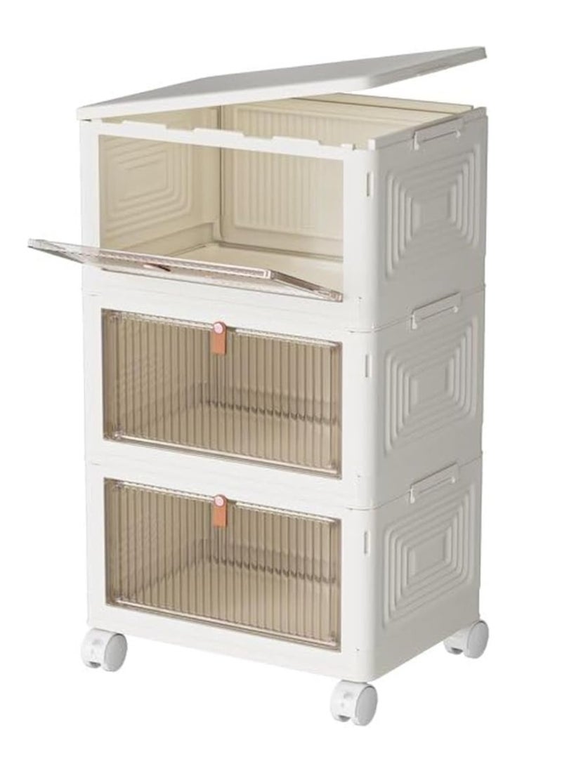 عربست صناديق تخزين بلاستيكية بثلاث طبقات مع أغطية سعة 23 كوارت، حاويات تخزين قابلة للتكديس بعجلات، صناديق تخزين قابلة للطي، صناديق تخزين قابلة للطي، منظمات خزانة وتخزين لغرفة المعيشة والمكتب والسكن الجامعي - Image 1