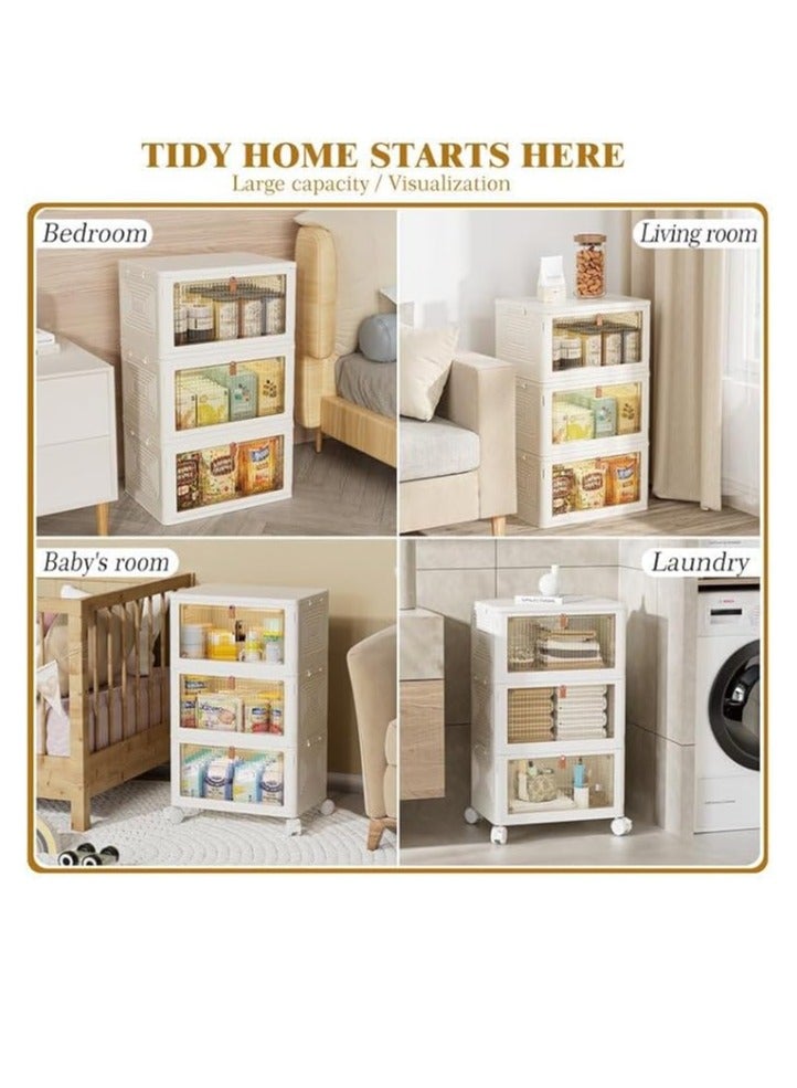 عربست صناديق تخزين بلاستيكية بثلاث طبقات مع أغطية سعة 23 كوارت، حاويات تخزين قابلة للتكديس بعجلات، صناديق تخزين قابلة للطي، صناديق تخزين قابلة للطي، منظمات خزانة وتخزين لغرفة المعيشة والمكتب والسكن الجامعي - Image 5