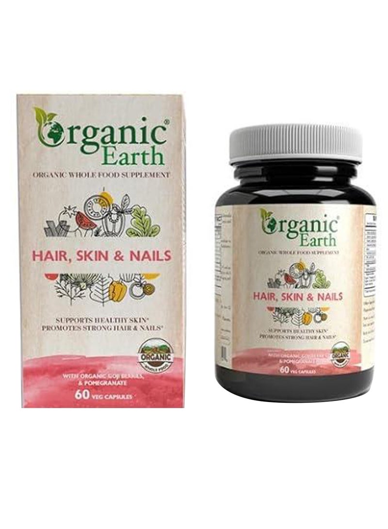 Organic Earth Hair, Skin And Nails with Organic Goji Berries & Pomegranate 60 Capsules