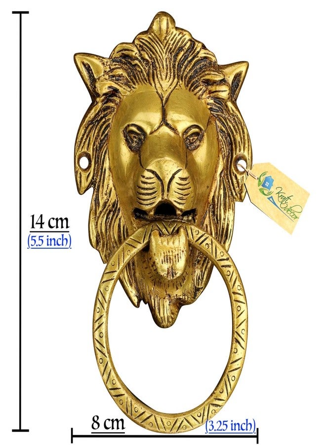 Kratidecor Elegant and Durable Lion Face Eye-Catching Cross Ring Brass Door Knocker (Yellow Antique) - Image 2