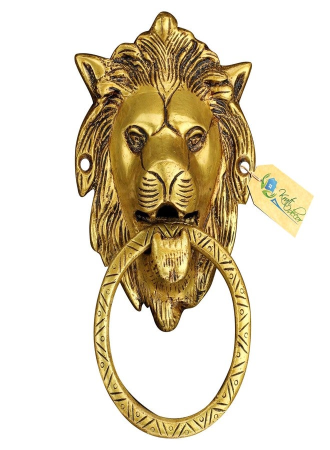 Kratidecor Elegant and Durable Lion Face Eye-Catching Cross Ring Brass Door Knocker (Yellow Antique) - Image 1