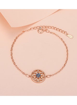 Rose gold plated bracelet with circular flower plate inlaid