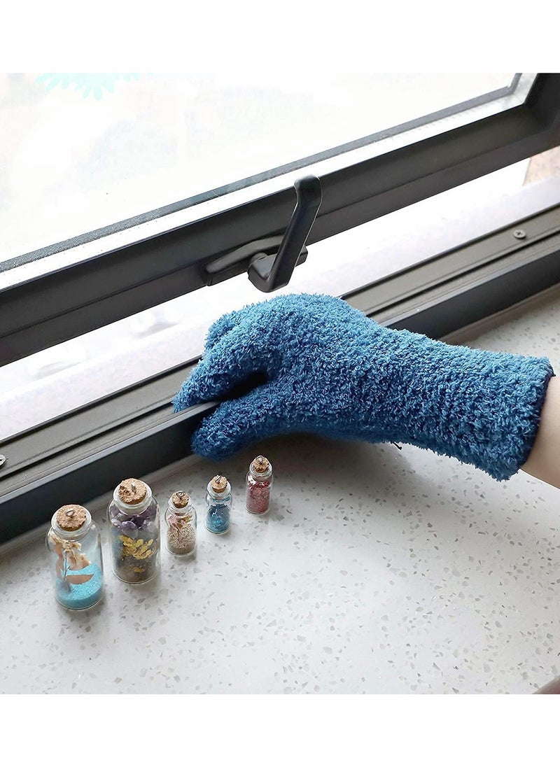 SYOSI Cleaning Gloves, 2 Pairs Microfiber Auto Dusting Cleaning Gloves Washable Cleaning Mittens for Kitchen House Cleaning Cars Trucks Mirrors Lamps Dusting Cleaning (Blue, Green)  - Image 2