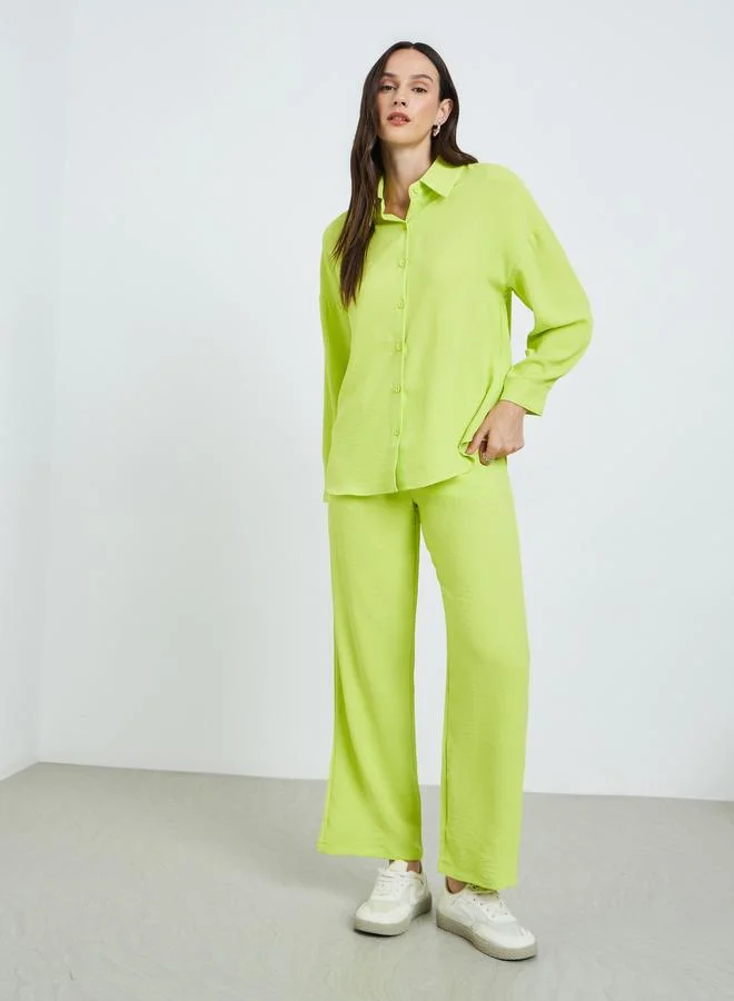 Take Two Green Green Long Sleeve Buttoned Shirt and Pants Co-Ords for Women | Best Price UAE