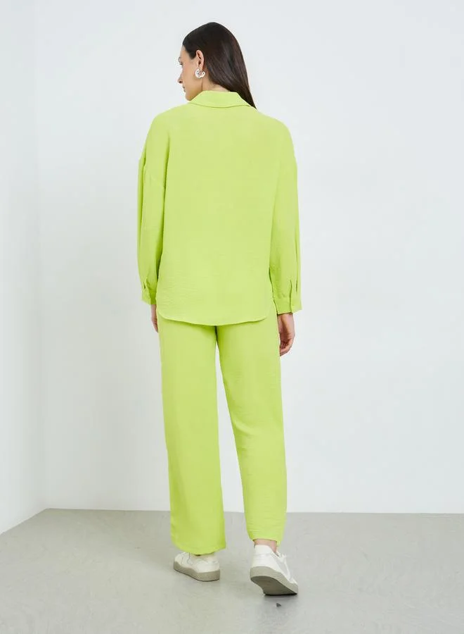 Take Two Green Green Long Sleeve Buttoned Shirt and Pants Co-Ords for Women | Best Price UAE