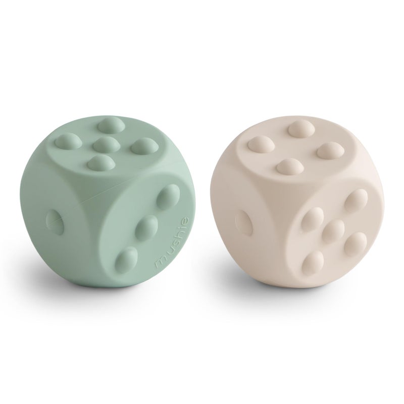mushie Silicone Dice Press Toy | Baby Sensory Play for 10+ Months (Cambridge Blue/Shifting Sand) - Image 1