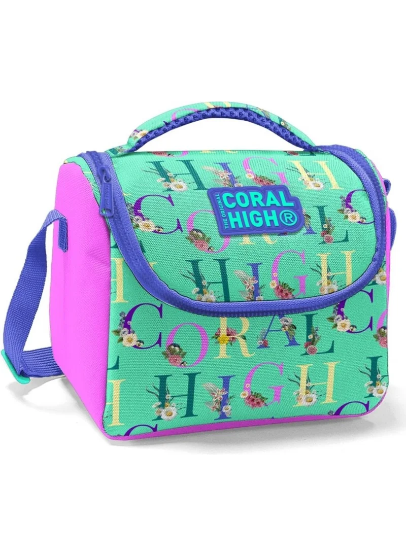 CORAL HIGH Girl's Pink Water Green School Lunchbox - Thermo Insulated