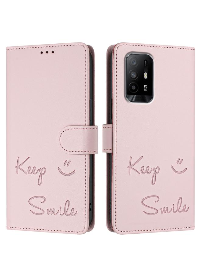 S-TOP Case For OPPO A95 4G Global / Reno6 Lite Smile Embossing RFID Leather Phone Case - Image 3