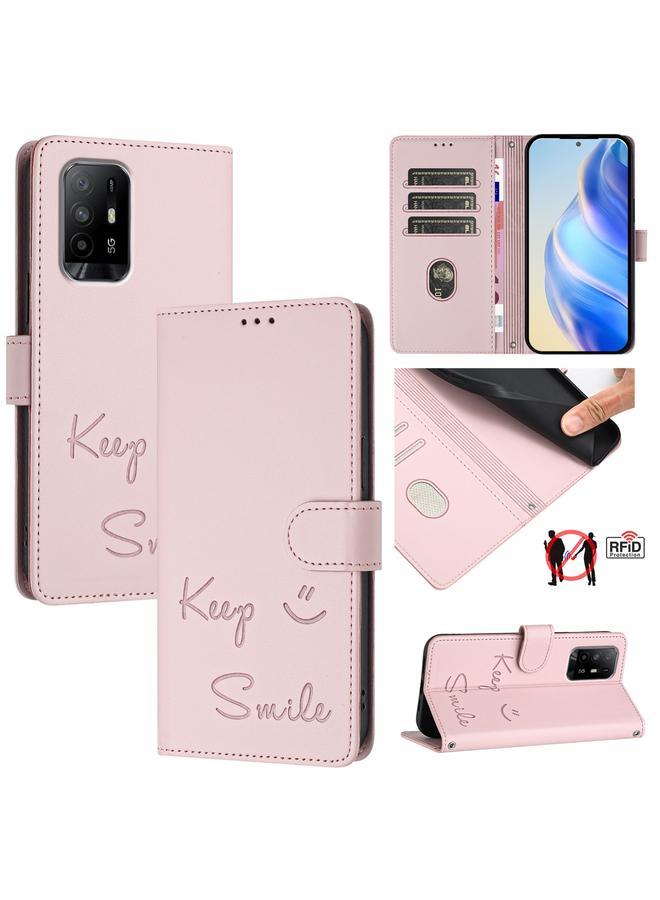 S-TOP Case For OPPO A95 4G Global / Reno6 Lite Smile Embossing RFID Leather Phone Case - Image 1