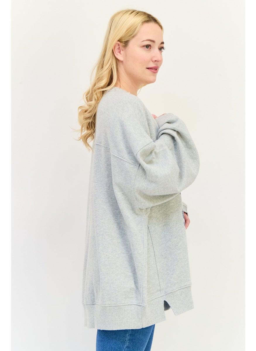 Aerie Women Crew Neck Plain Sweaters, Grey  - Image 2