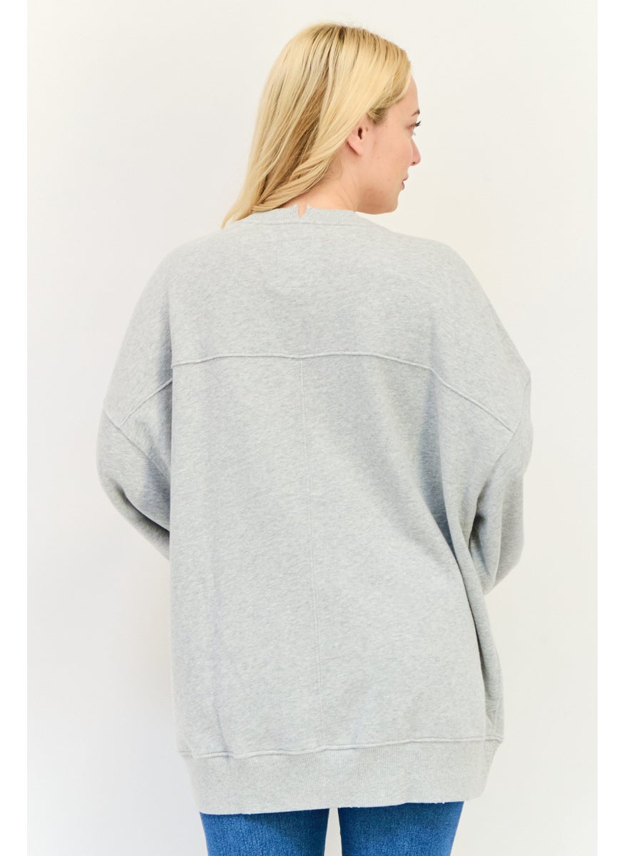 Aerie Women Crew Neck Plain Sweaters, Grey  - Image 3