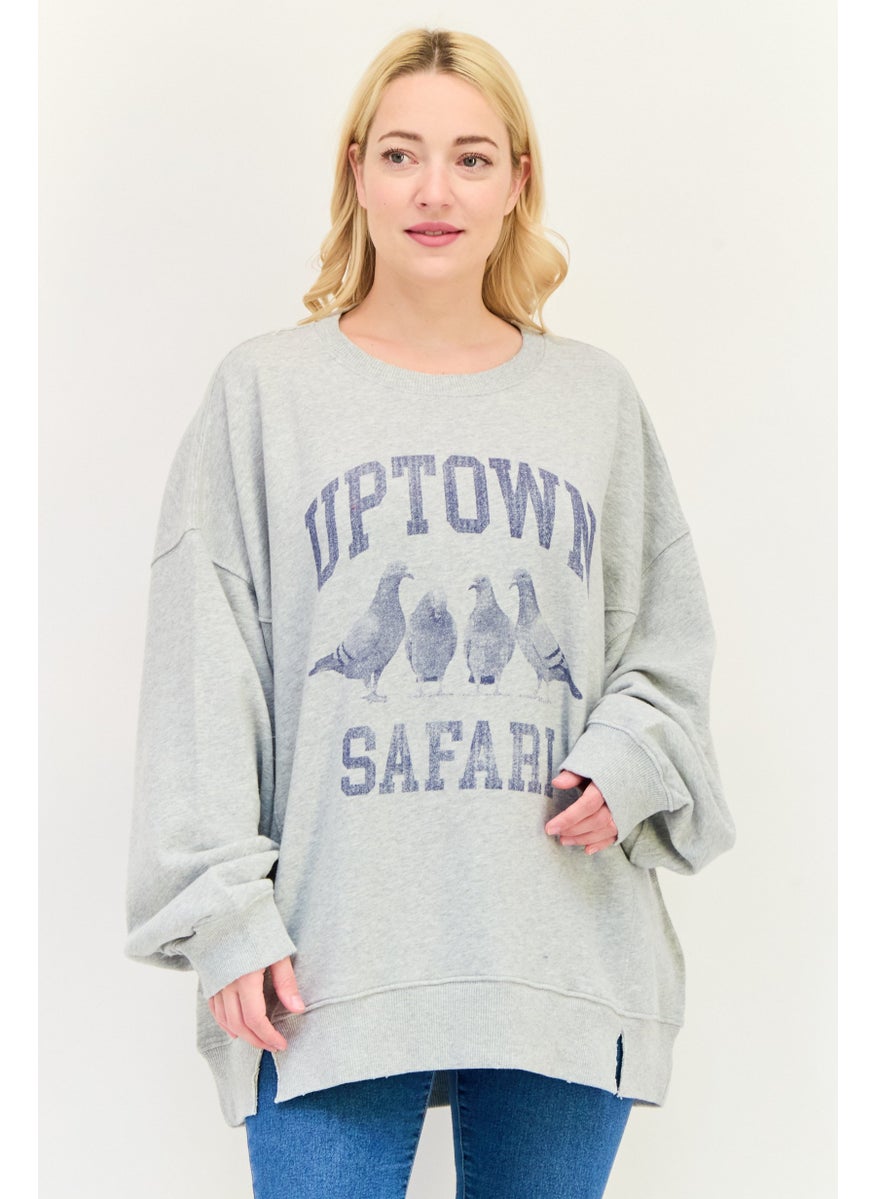 Aerie Women Crew Neck Plain Sweaters, Grey  - Image 1