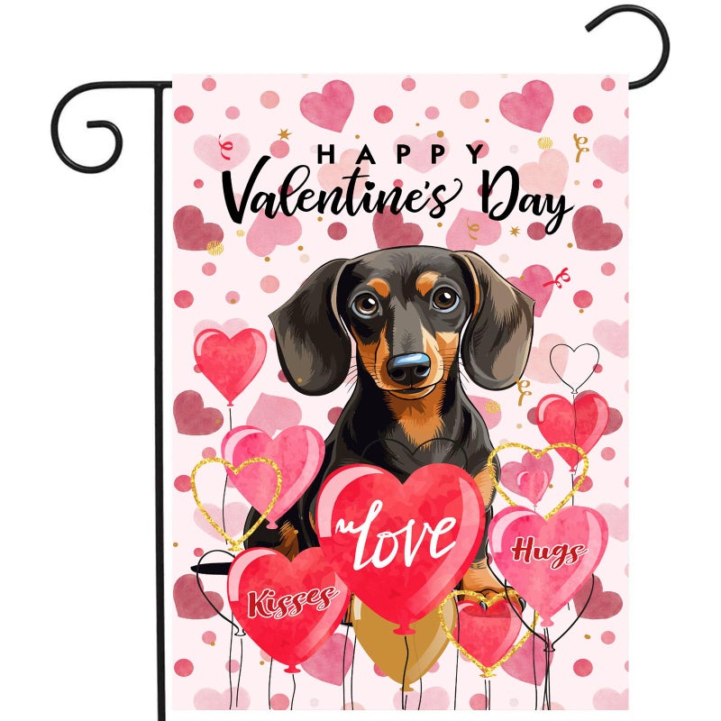 DZGlobal Dachshund Valentine Garden Flag Valentines Day Flags For Outside 12X18 Double Sided Small Yard Flags Dog Valentine'S Day Decor Outdoor Lawn Valentines Banners Front Porch - Image 1