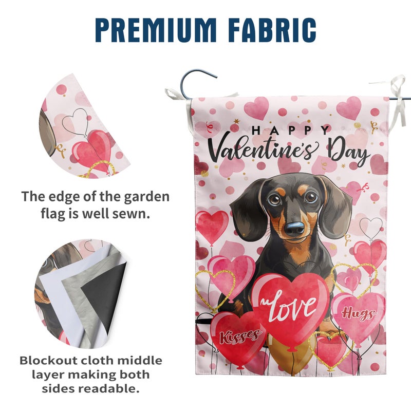 DZGlobal Dachshund Valentine Garden Flag Valentines Day Flags For Outside 12X18 Double Sided Small Yard Flags Dog Valentine'S Day Decor Outdoor Lawn Valentines Banners Front Porch - Image 3