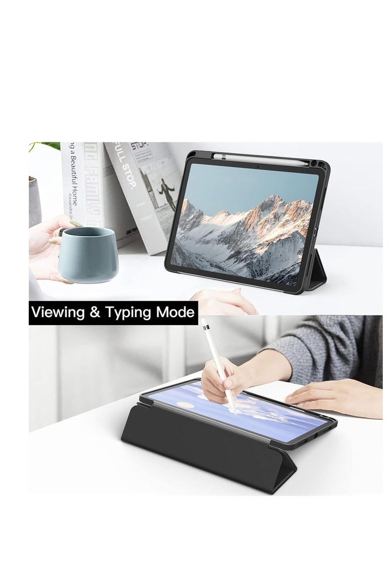 حافظة لجهاز iPad الجيل العاشر 10.9 2022 / iPad الجيل الحادي عشر (A16) 10.9 بوصة 2025 مع حامل قلم مدمج وغطاء خلفي مرن وحامل ثلاثي الطي وسلسلة السكون والاستيقاظ التلقائي، شفاف / أسود - Image 5