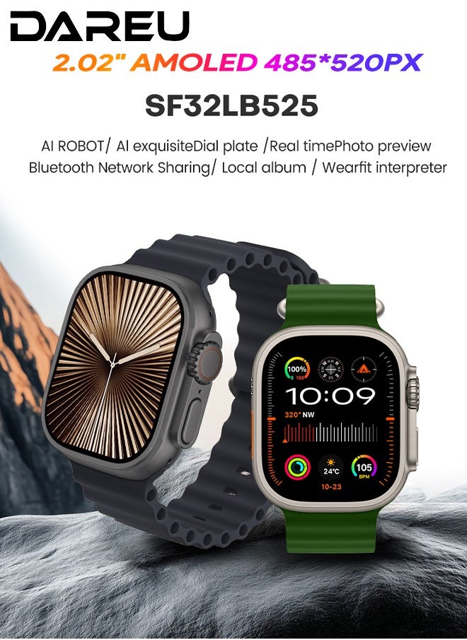 DAREU - AI Smartwatch with 2.02” AMOLED Display, 485x520px Resolution, Real-Time Photo Preview, Customizable Dials, Bluetooth Network Sharing, AI Robot Assistant, WeChat Voice Reply, Wearfit OS - Image 1
