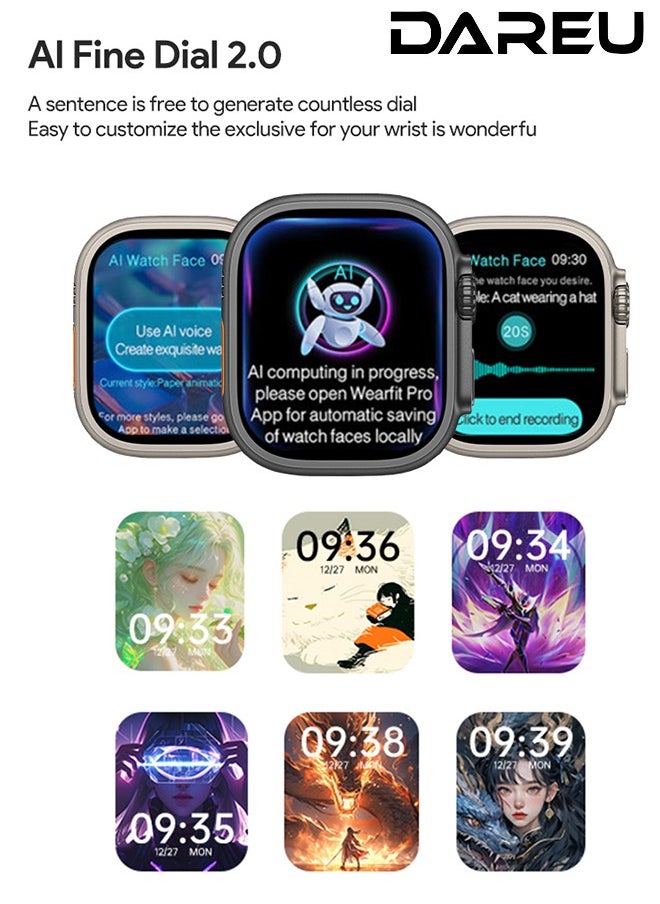 DAREU - AI Smartwatch with 2.02” AMOLED Display, 485x520px Resolution, Real-Time Photo Preview, Customizable Dials, Bluetooth Network Sharing, AI Robot Assistant, WeChat Voice Reply, Wearfit OS - Image 1