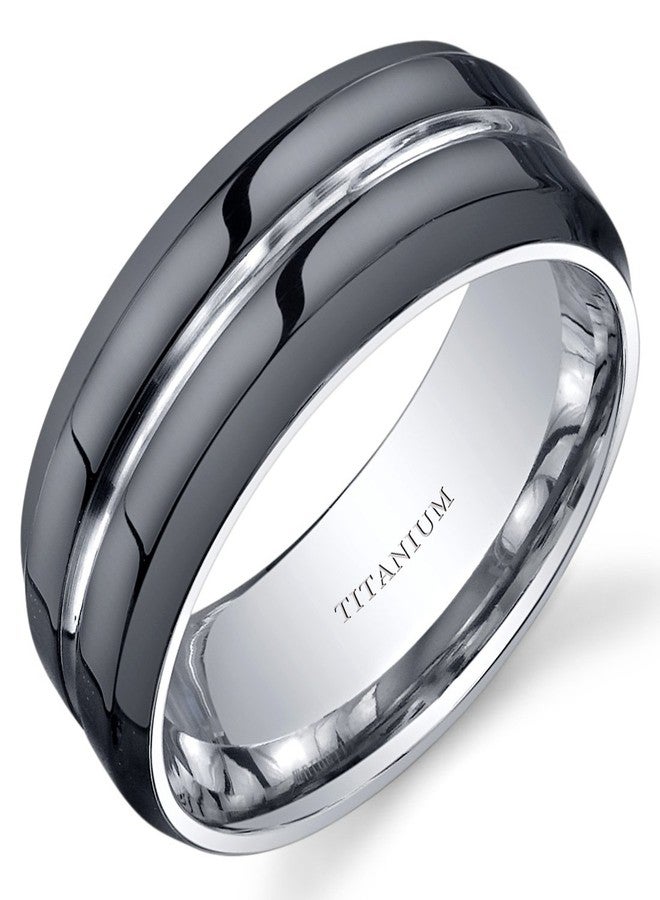 PEORA Modern 8mm Men's Genuine Black Titanium Wedding Ring Band, Comfort Fit, Size 9.5, Premium Titanium, Strong, Durable & Scratch-Resistant, Gifts for Men, For Gifts & Everyday Wear - Image 1