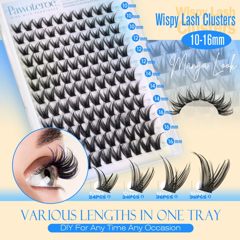 Pawotence Manga Lash Clusters Wispy Cluster Eyelash Extensions 10-16mm Individual Lashes Clusters Spiky Lash Extension DIY False Eyelashes Clusters - Image 2