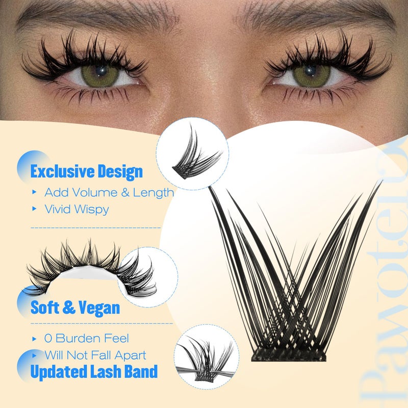 Pawotence Manga Lash Clusters Wispy Cluster Eyelash Extensions 10-16mm Individual Lashes Clusters Spiky Lash Extension DIY False Eyelashes Clusters - Image 5