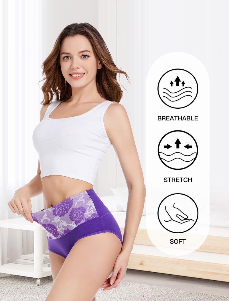 HAVVIS Women's Briefs Underwear Cotton High Waist Tummy Control Panties Rose Jacquard Ladies Panty Multipack (Brief 01-8 Pack - Assorted Colors 03, Large) - Image 4