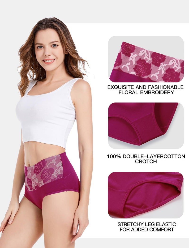 HAVVIS Women's Briefs Underwear Cotton High Waist Tummy Control Panties Rose Jacquard Ladies Panty Multipack (Brief 01-8 Pack - Assorted Colors 03, Large) - Image 5