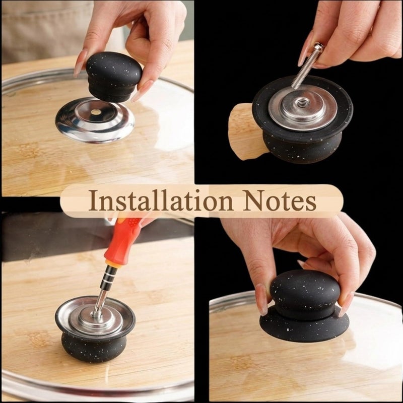 Black Speckled Lid Knob with Screw, Replacement Pot Cover Handle, Round (3) - Image 3