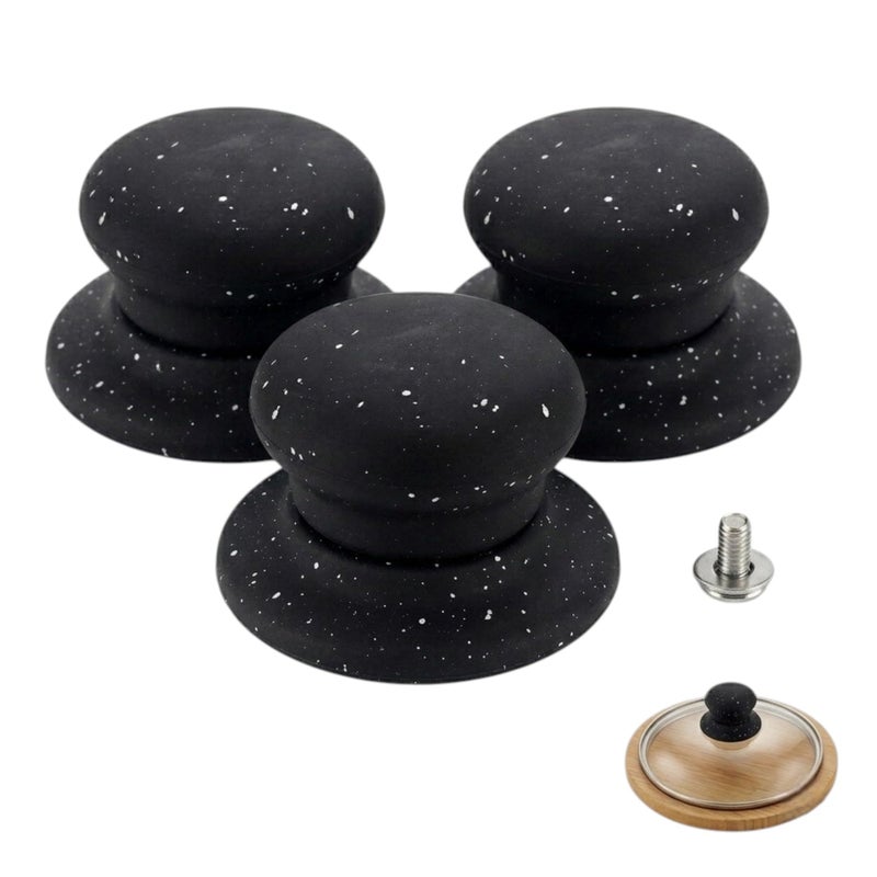 Black Speckled Lid Knob with Screw, Replacement Pot Cover Handle, Round (3) - Image 1