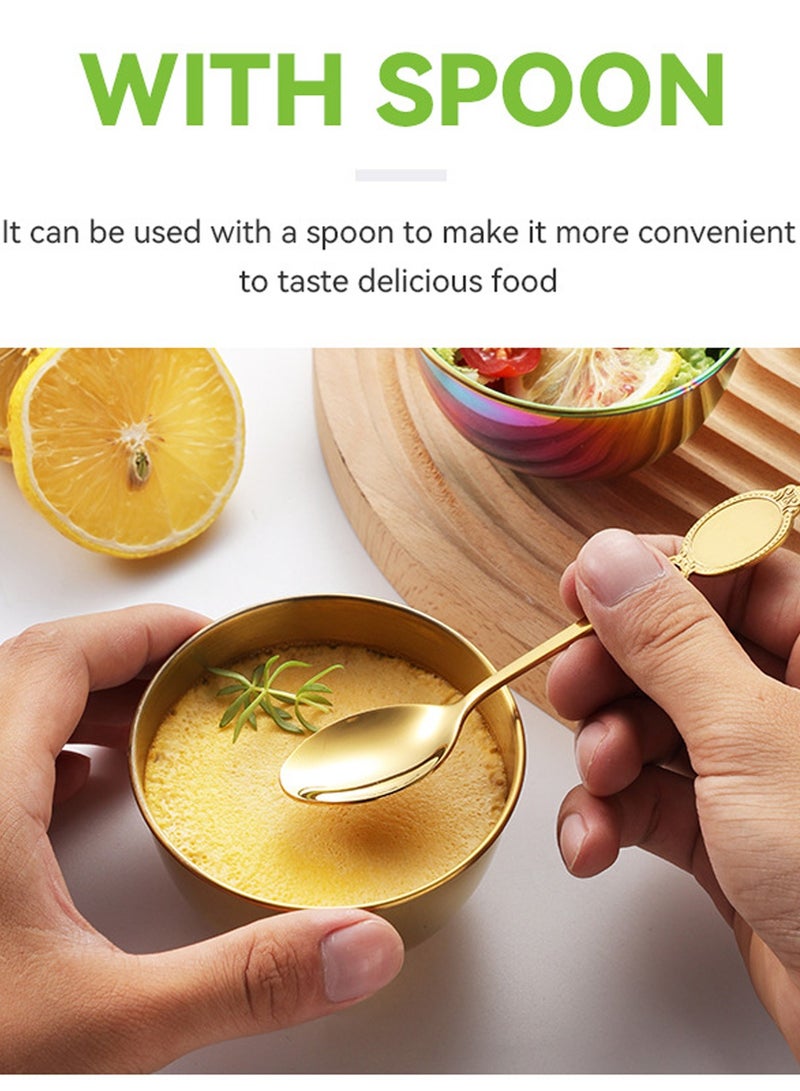 طقم أوعية تغميس مكون من 6 أوعية، أوعية تغميس ذهبية من الفولاذ المقاوم للصدأ، طقم أطباق تقديم، أوعية تاباس، أوعية صغيرة لتغميس مكونات المقبلات والصلصات، أوعية وجبات خفيفة مصقولة مع 3 ملاعق، آمنة للغسل في غسالة الأطباق - Image 4