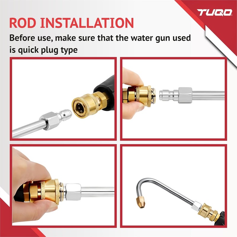 TUQO Extension Rod for High Pressure Washer - Bend Type Metal Rod with 1/4" Male Quick Plug Connector | Extension Wand for Cleaning Thight Places, Car, Bike, Floor, Roof. (U Shape - 150mm) - Image 4