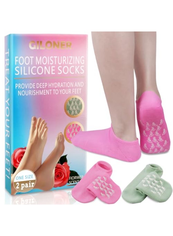 Giloner Foot Moisturizing Socks 2PairsOne Size Silicone Socks for WomenGel Socks for Foot CareSilicone Socks for Repairing and Softening Dry Cracked Feet Women - Image 1