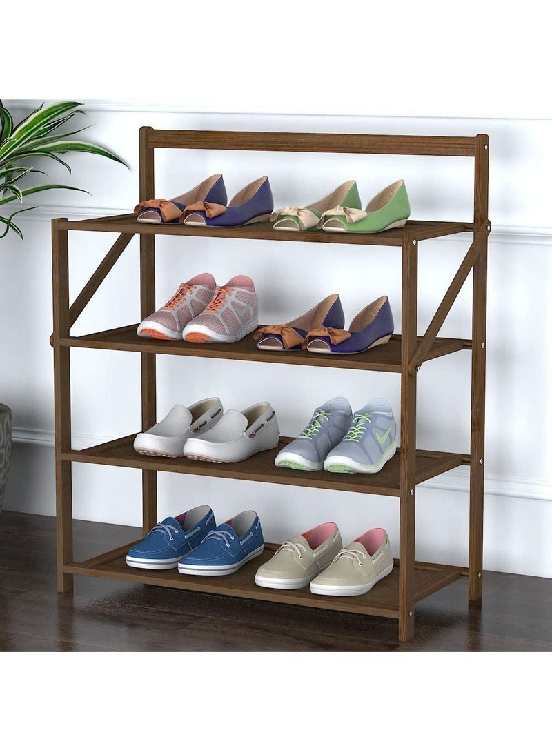 LINGWEI Bamboo Shoe Rack 4 Tier Foldable Shoe Stand Wooden Boot Cabinet Modern Simplicity Home Door Shoe Shelf Room Corridor - Image 1