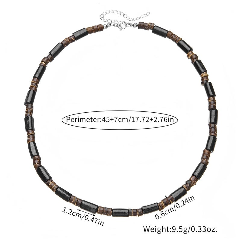MIFYNN Surfer Necklace for Men Beaded Choker Necklace Puka Shell Necklaces Brown Coconut Wood Beads Necklaces Beach Surfer Jewelry Gift (Black brown) - Image 5