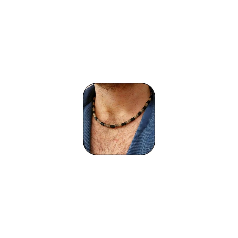 MIFYNN Surfer Necklace for Men Beaded Choker Necklace Puka Shell Necklaces Brown Coconut Wood Beads Necklaces Beach Surfer Jewelry Gift (Black brown) - Image 1
