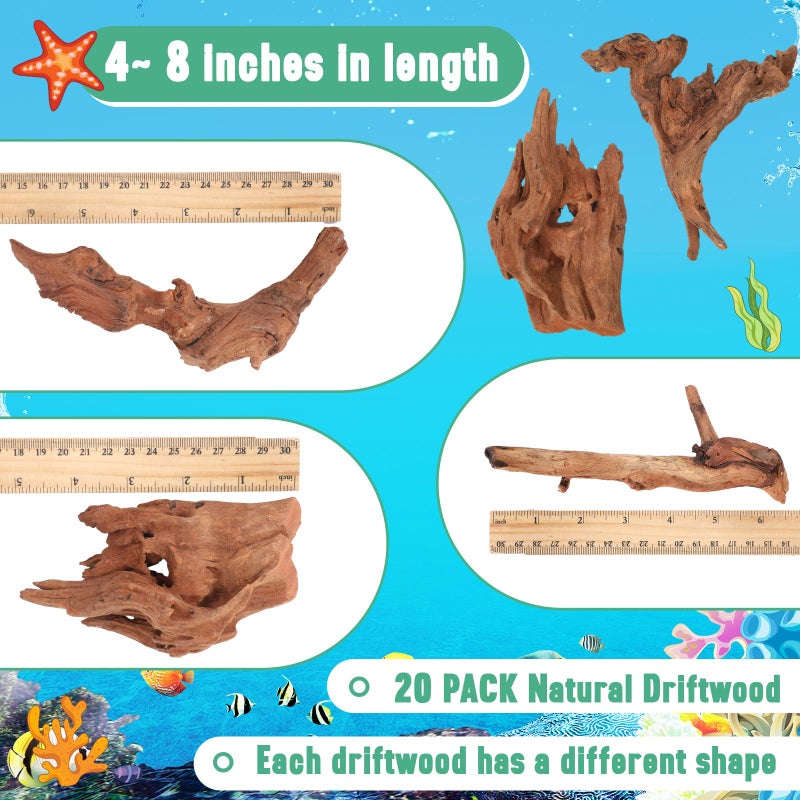 Suzile 20 Pcs Small Natural Coral Driftwood for Aquarium 4-7 Inches Driftwood Assorted Shapes Reptile Terrarium Decor Drift Wooden Branch for Fish Tank Aquarium Decoration - Image 2