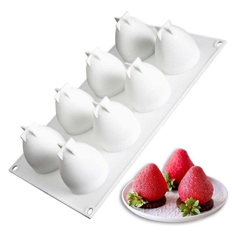 OCPO KITCHEN Strawberry Silicone Mold for Baking Mousse Cake Fruit French Dessert Pastry Chocolate Ice Cream Mould Cake Decoration Mold 3D Strawberry Shape 8Cavity