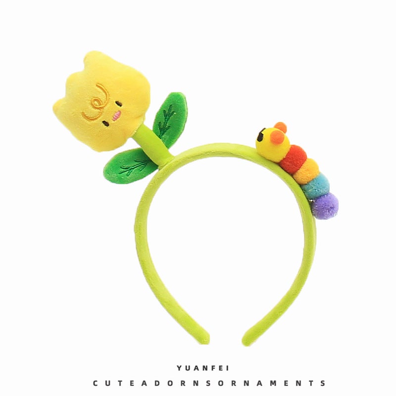 Generic Cute Tulip Flower Hairband Cartoon Caterpillar Headwear Tulip Yellow
