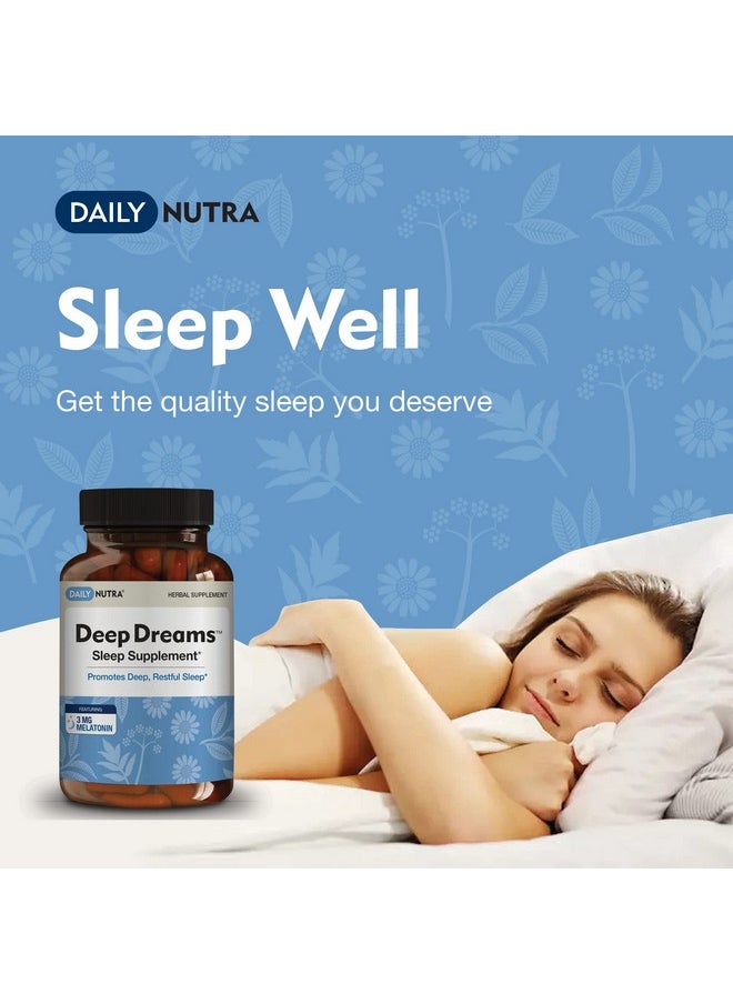 DailyNutra DailyNutra Deep Dreams ~ Natural Sleep Supplement - Promotes Deep, Restful Sleep - Blend of Melatonin, L-Tryptophan, Apigenin, Valerian, Chamomile, & Passionflower (90 Capsules)  - Image 2